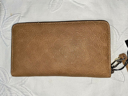 Steve Madden Wallet Wristlet Camel (tan) With Small Stamped Logo Gold Zipper