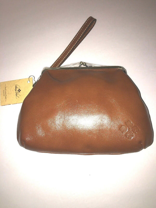 PATRICIA NASH~Savena Burnished Brown Leather Wristlet ~Gold Kiss Lock ~FANCY!!!