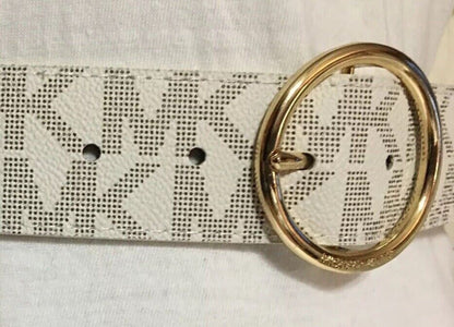 MICHAEL KORS BELT VANILLA WITH MK LOGO WITH GOLD BUCKLE FREE S/H LIST PRICE $58