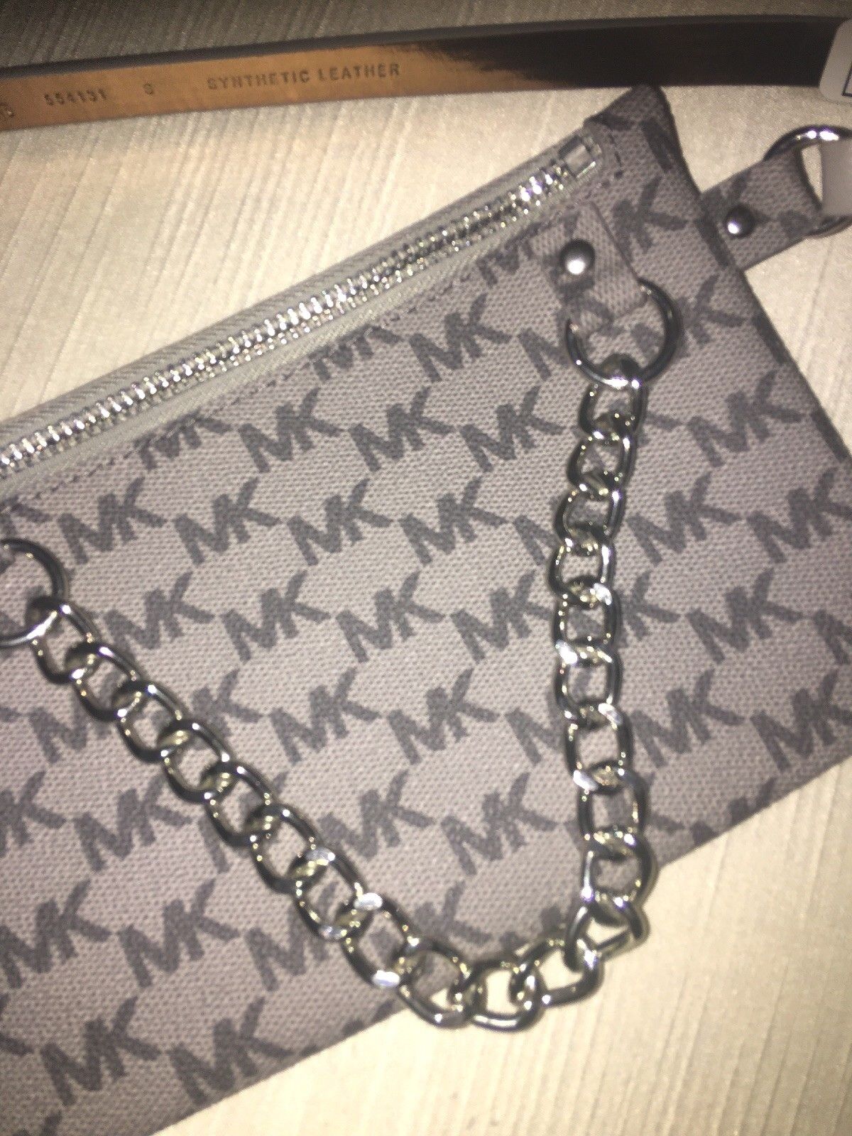 MICHAEL KORS Fanny Pack Belt Grey Multi MK Logo Silver Chain CLASSIC STYLE!!
