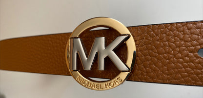 Michael Kors Belt Reversible Chocolate To Luggage Two-Tone MK Logo Buckle Nice!!