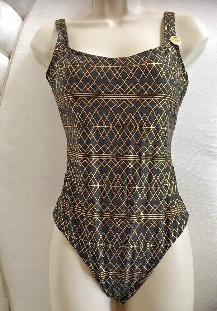 NIP TUCK BOND EYE ONE PIECE SWIMSUIT Black & Gold NWT