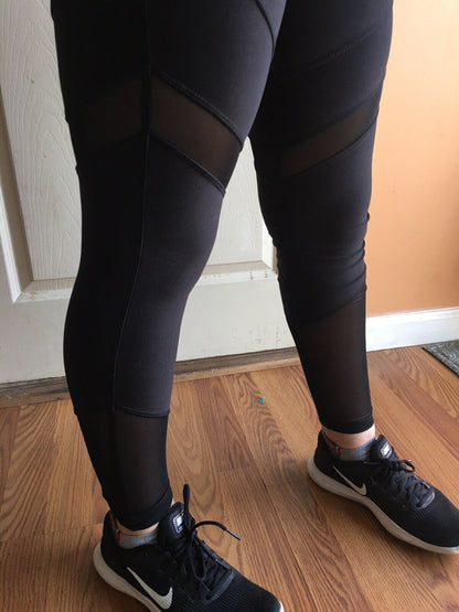 X BY GOTTEX Women Athletic or Multipurpose Sheer Sections leggings BLACK NEW