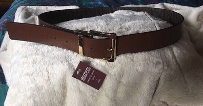 MICHAEL KORS BELT REVERSIBLE CHOCOLATE TO LUGGAGE MK LOGO GOLD BUCKLE MSRP $48