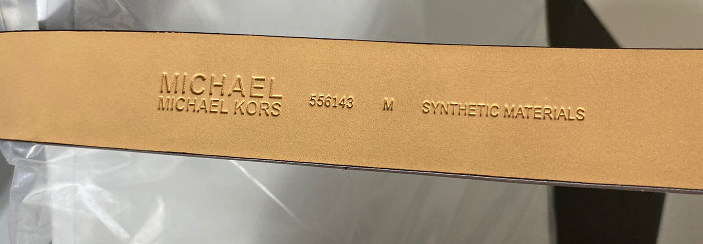 MICHAEL KORS BELT WHITE MK MINI LOGO GOLD MK RECTANGULAR CIRCLE BUCKLE RARE!!