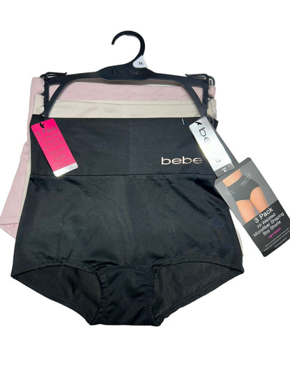 bebe Women’s 3 Pack~Light Control~Microfiber Shaping Briefs BoyShort~High Waist