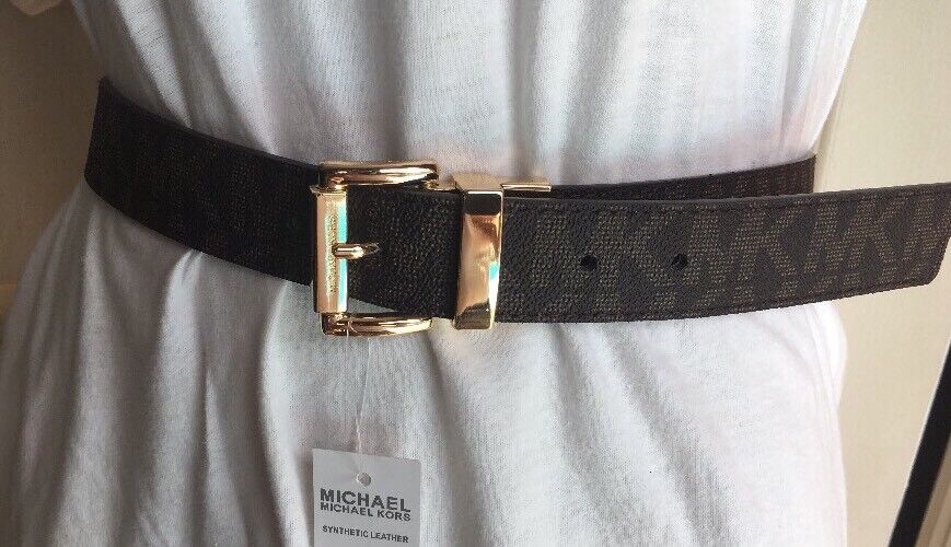 MICHAEL KORS BELT REVERSIBLE BROWN MK LOGO/BROWN TEXTURE GOLD BUCKLE LIST 58$