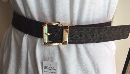 MICHAEL KORS BELT REVERSIBLE BROWN MK LOGO/BROWN TEXTURE GOLD BUCKLE LIST 58$