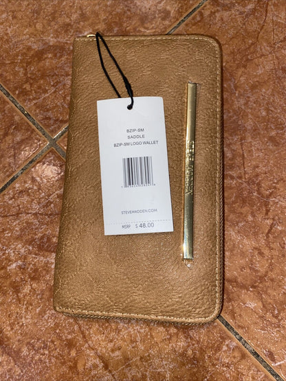 Steve Madden Wallet Wristlet Camel (tan) With Small Stamped Logo Gold Zipper