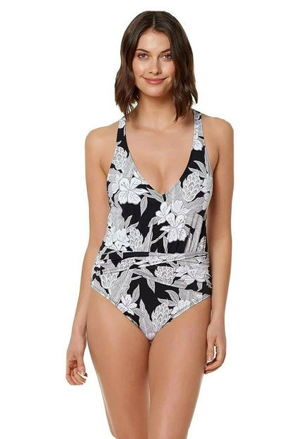 BLEU ROD BEATTIE Women’s One piece Swimsuit with PLUNGE V-NECK, WIDE STRAPS NEW