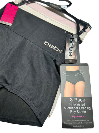 bebe Women’s 3 Pack~Light Control~Microfiber Shaping Briefs BoyShort~High Waist
