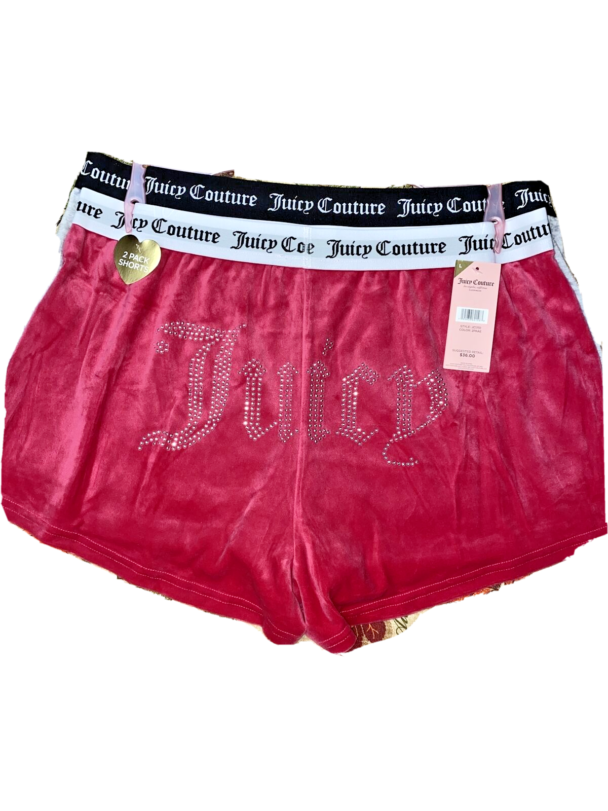 JUICY COUTURE Sleepwear, 2 Pair Velour Shorts, Size L~ Style JC1751~REAR FIND!