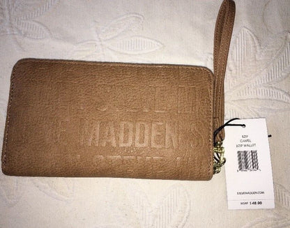 Steve Madden Wallet Camel Stamped Logo Gold Zipper Organizer Wristlet Ships Free