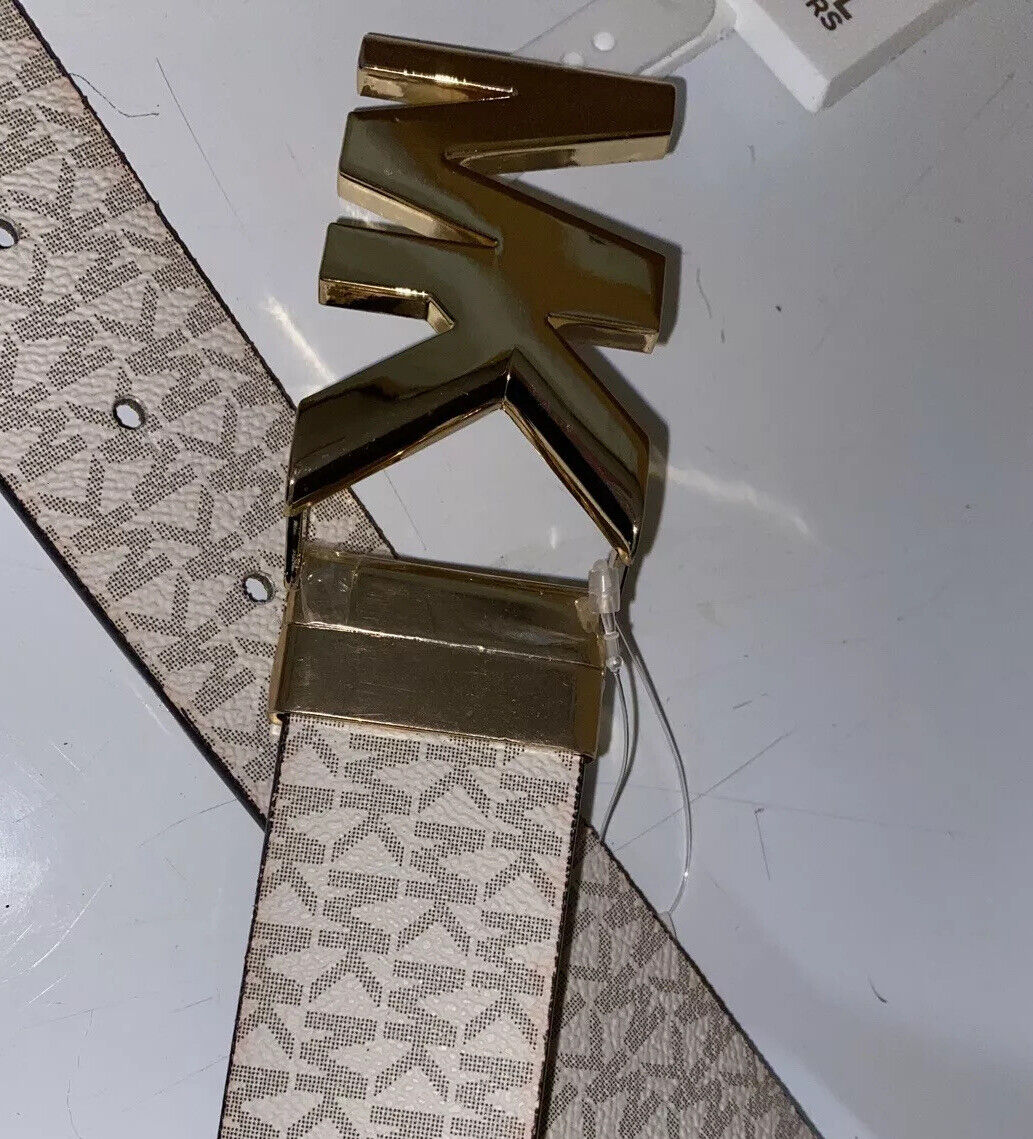 MICHAEL KORS BELT VANILLA/LUGGAGE XL PRINTED MK LOGO WITH GOLD MK LOGO BUCKLE