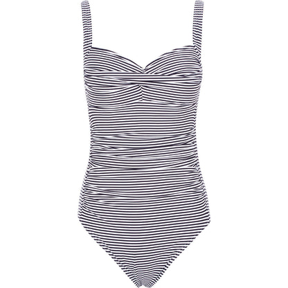 NIP TUCK BOND EYE ONE PIECE SWIMSUIT Sweetheart Shirred Maillot Black/White US 8