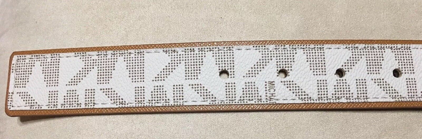 MICHAEL KORS BELT VANILLA MK LOGO WITH LUGGAGE (TAN) EDGING MK STYLE!! MSRP $48