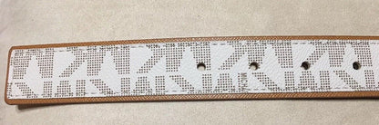 MICHAEL KORS BELT VANILLA MK LOGO WITH LUGGAGE (TAN) EDGING MK STYLE!! MSRP $48