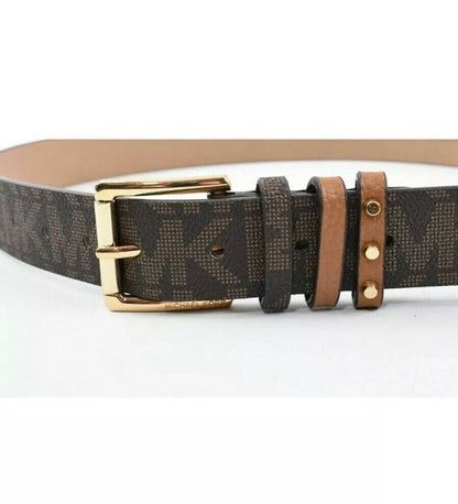 MICHAEL KORS BELT CHOCOLATE MK LOGO REINFORCED TRIPLE BELT LOOP WITH STUDS