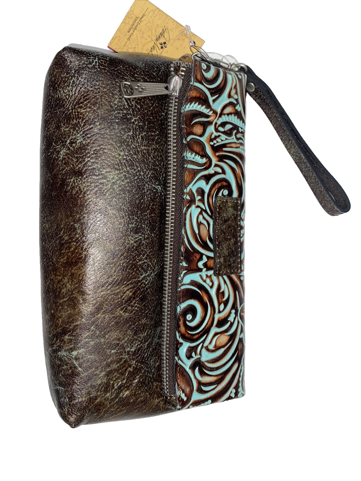 Patricia Nash Valerie Turquoise Tooled Leather Fold Over Clutch Wristlet New