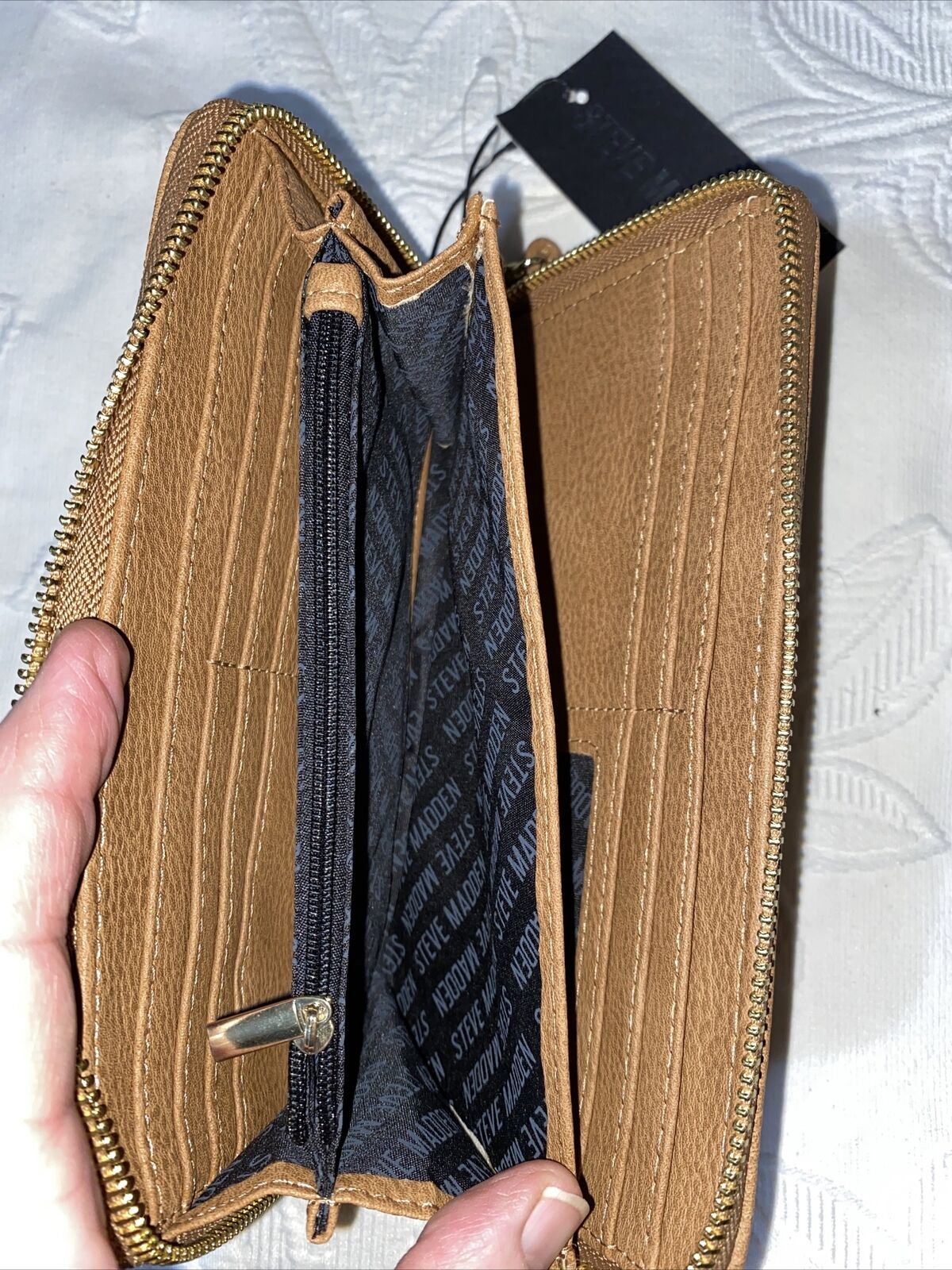 Steve Madden Wallet Wristlet Camel (tan) With Small Stamped Logo Gold Zipper