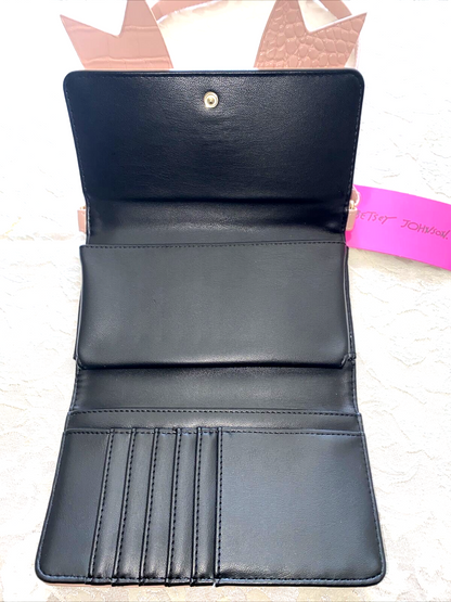 Betsey Johnson XODANI Crossbody Bag Wallet Croc Blush Pink with Betsey Bow CUTE!