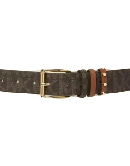 MICHAEL KORS BELT CHOCOLATE MK LOGO REINFORCED TRIPLE BELT LOOP WITH STUDS