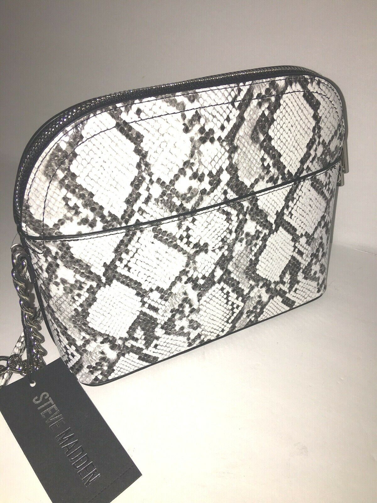 STEVE MADDEN HANDBAG BMAGGIE NATURAL BLACK/WHITE PRINT-DOME SILVER-HARDWARE