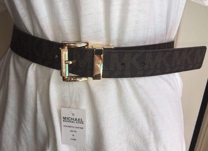 MICHAEL KORS BELT REVERSIBLE BROWN MK LOGO/BROWN TEXTURE GOLD BUCKLE LIST 58$