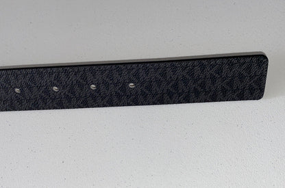 MICHAEL KORS BELT REVERSIBLE BLACK/BROWN MK LOGO SILVER BUCKLE