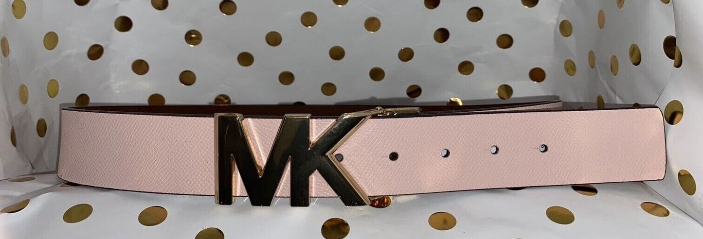 Michael Kors Belt Reversible Luggage/Pink Genuine Leather Gold MK Logo Buckle
