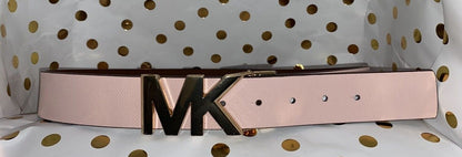 Michael Kors Belt Reversible Luggage/Pink Genuine Leather Gold MK Logo Buckle
