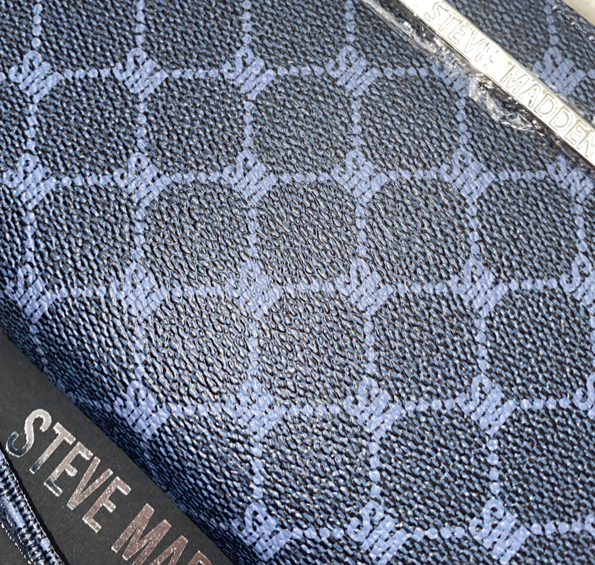 Steve Madden Wallet Navy&Blue Printed SM Logo Zip Around Silver Hardware NEW