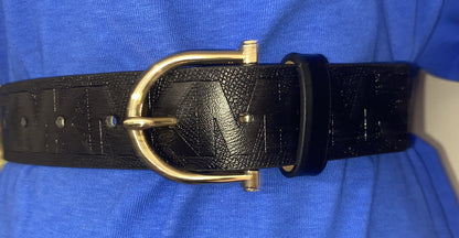 MICHAEL KORS BELT BLACK LEATHER WITH STAMPED MK LOGO GOLD BUCKLE UNIQUE