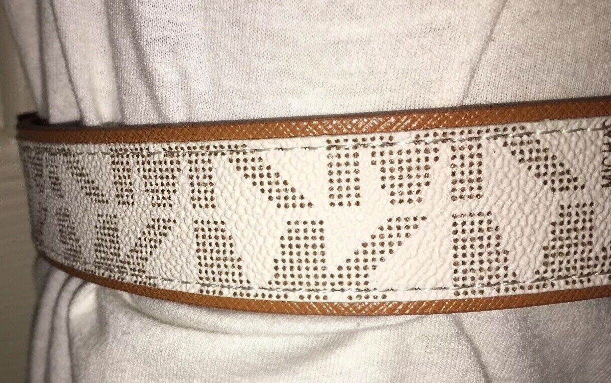 MICHAEL KORS BELT VANILLA MK LOGO WITH LUGGAGE (TAN) EDGING MK STYLE!! MSRP $48