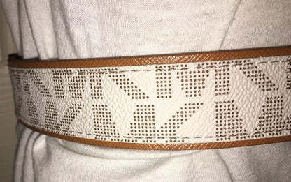 MICHAEL KORS BELT VANILLA MK LOGO WITH LUGGAGE (TAN) EDGING MK STYLE!! MSRP $48