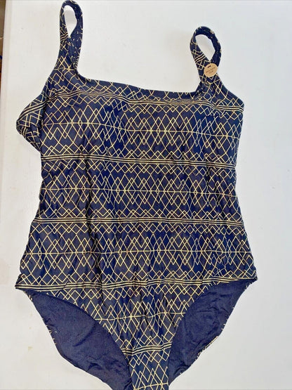 NIP TUCK BOND EYE ONE PIECE SWIMSUIT Black & Gold NWT