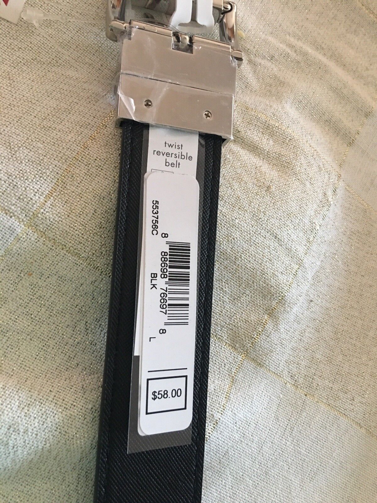 MICHAEL KORS BELT BLACK TO BLACK MK LOGO TWIST REVSESIBLE SILVER BUCKLE MSRP $58