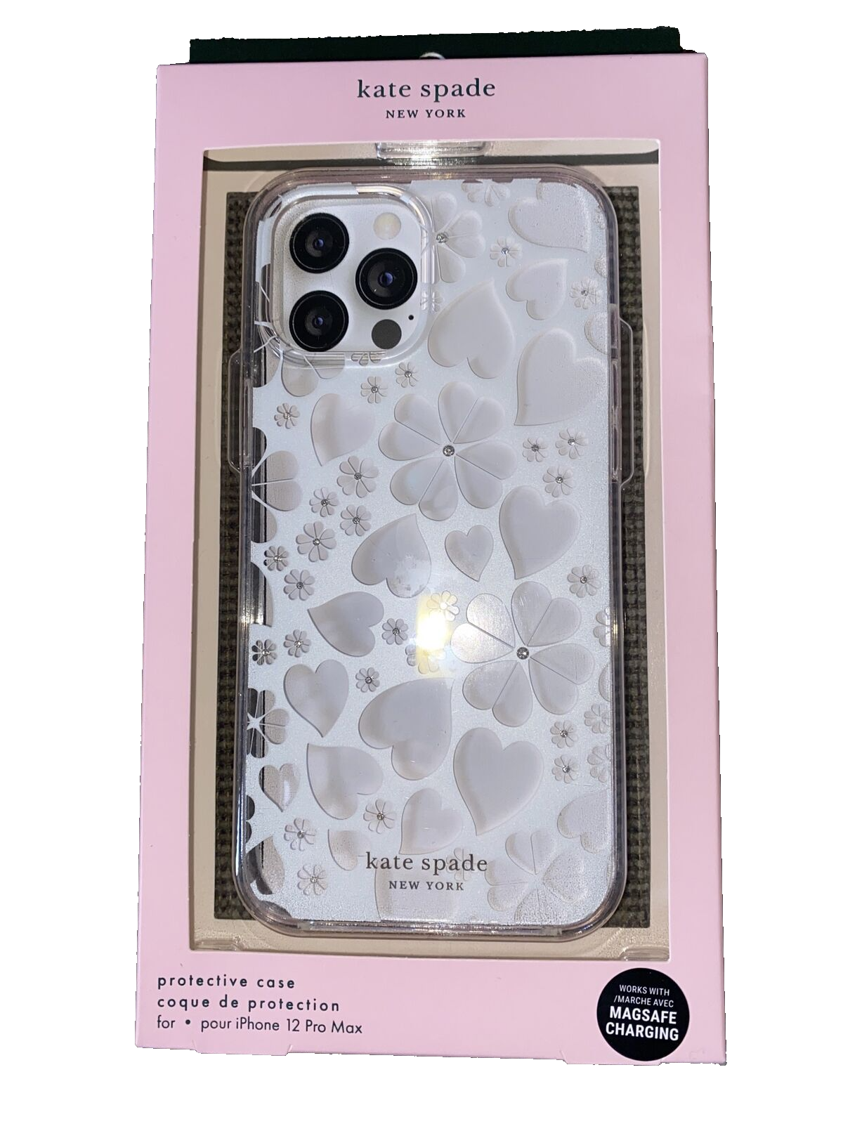 Kate Spade Phone Case iPhone For 12 Pro Max Heart & Flowers- White