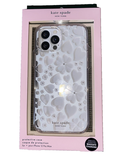 Kate Spade Phone Case iPhone For 12 Pro Max Heart & Flowers- White