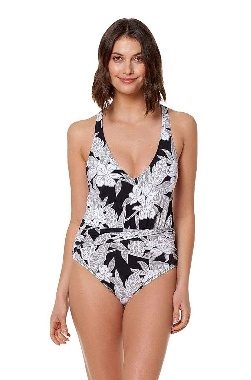 BLEU ROD BEATTIE Women’s One piece Swimsuit with PLUNGE V-NECK, WIDE STRAPS NEW