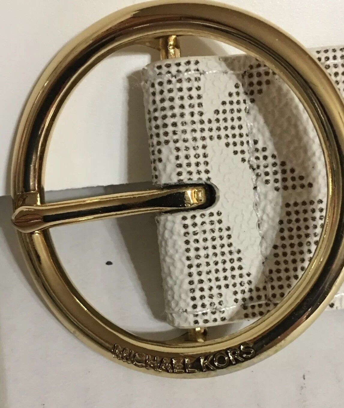 MICHAEL KORS BELT VANILLA WITH MK LOGO WITH GOLD BUCKLE FREE S/H LIST PRICE $58