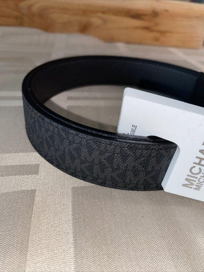 MICHAEL KORS BELT BLACK TO BLACK MK LOGO TWIST REVSESIBLE SILVER BUCKLE MSRP $58