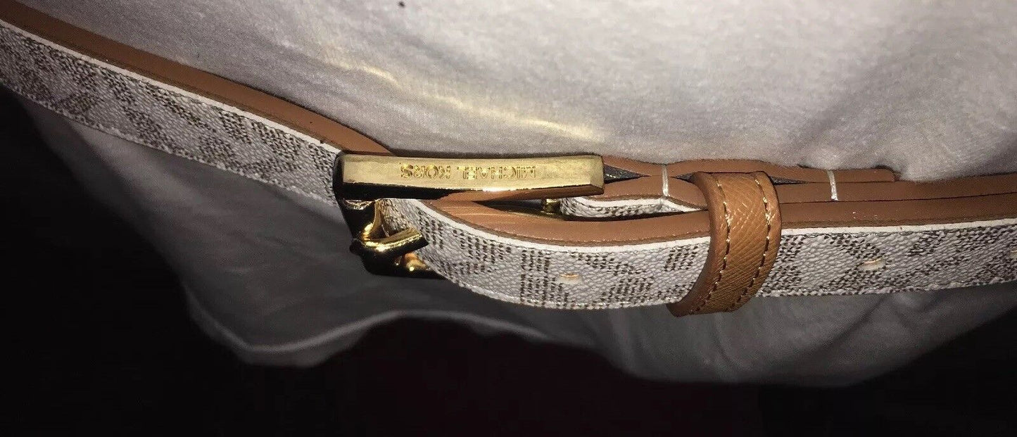 MICHAEL KORS BELT VANILLA MK LOGO WITH LUGGAGE (TAN) EDGING MK STYLE!! MSRP $48