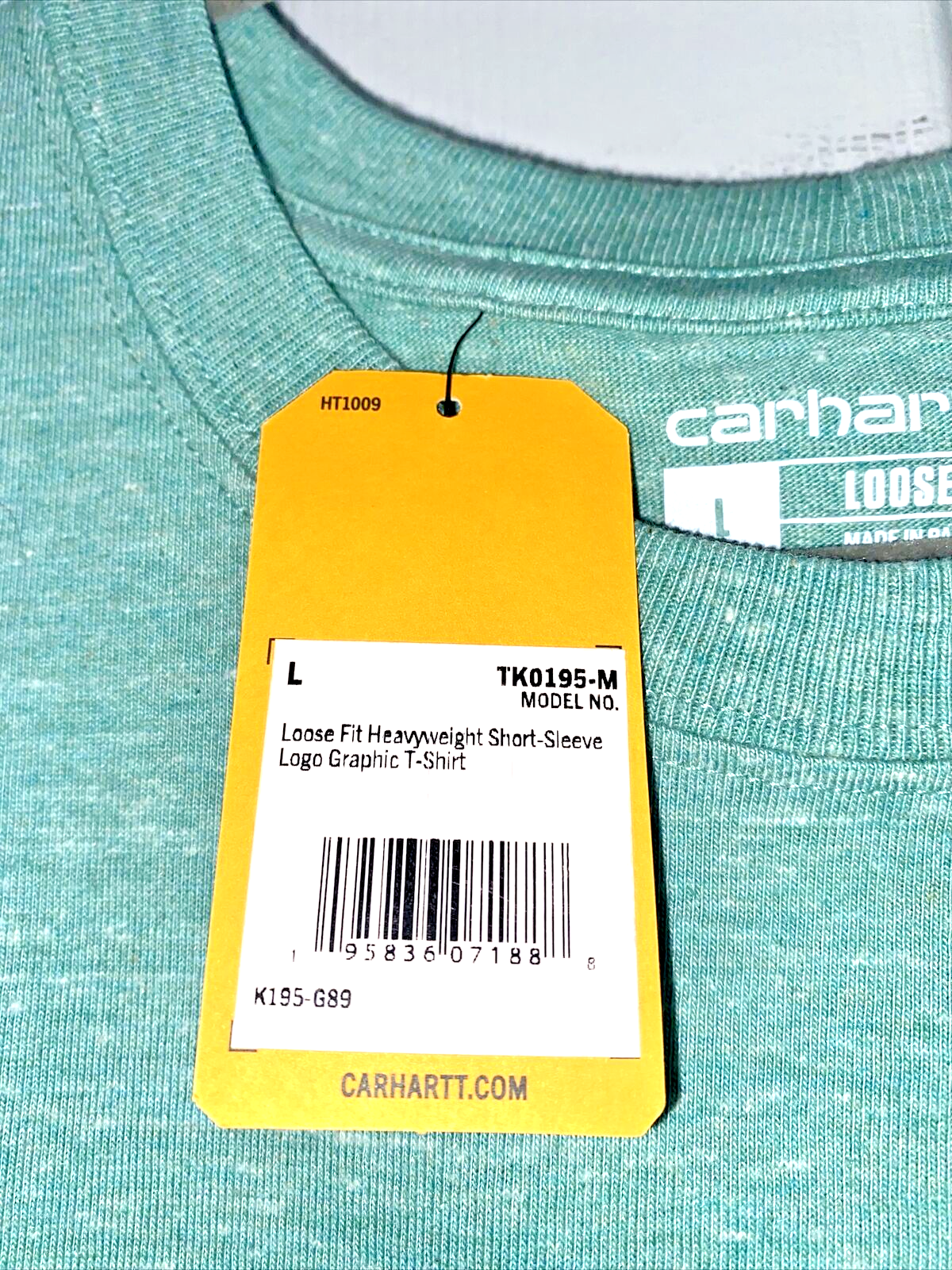Carhartt Men's Loose Fit Heavyweight Short-Sleeve Logo~ Large T-Shirt Sea Green