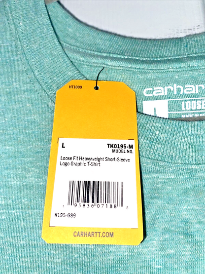Carhartt Men's Loose Fit Heavyweight Short-Sleeve Logo~ Large T-Shirt Sea Green