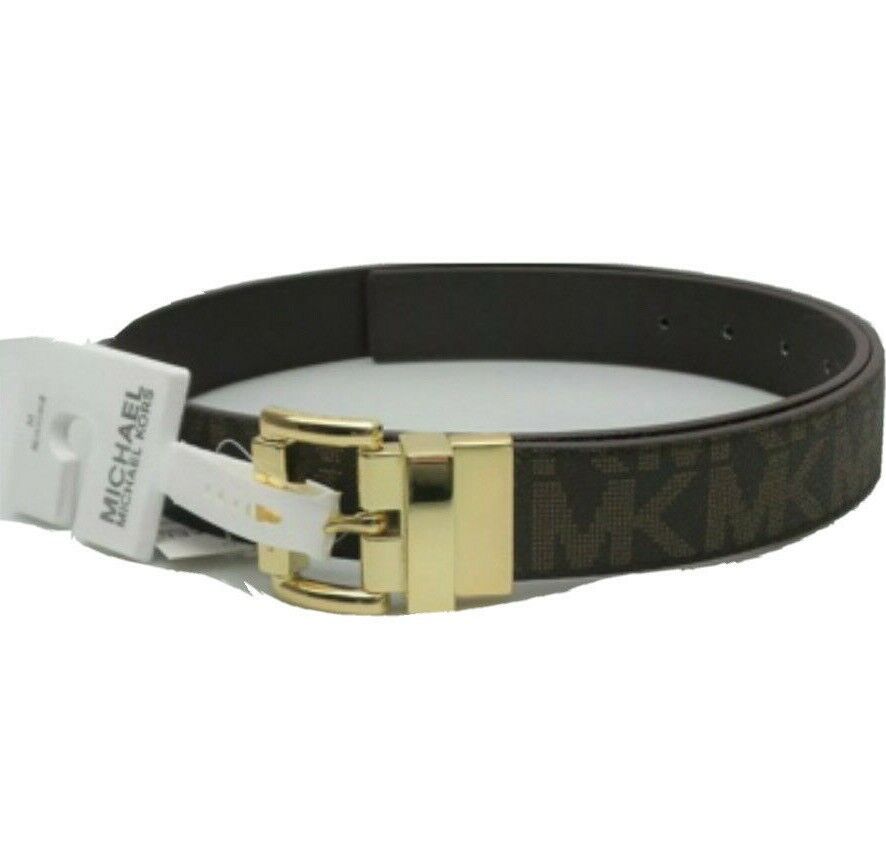 MICHAEL KORS BELT BROWN/BROWN REVERSIBLE GOLD BUCKLE MSRP $58 UNISEX