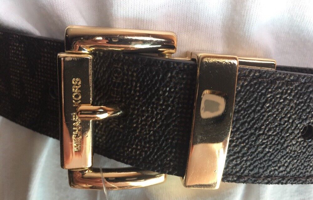 MICHAEL KORS BELT REVERSIBLE BROWN MK LOGO/BROWN TEXTURE GOLD BUCKLE LIST 58$