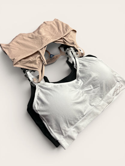 Nautica Intimates Pull-On Bra with Adjustable Straps – 3-Pack (Beige, White & Black) | Size 3X