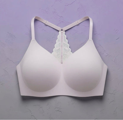 True & Co. True Everybody V-Neck Lace Racerback Bralette - Lavender XL