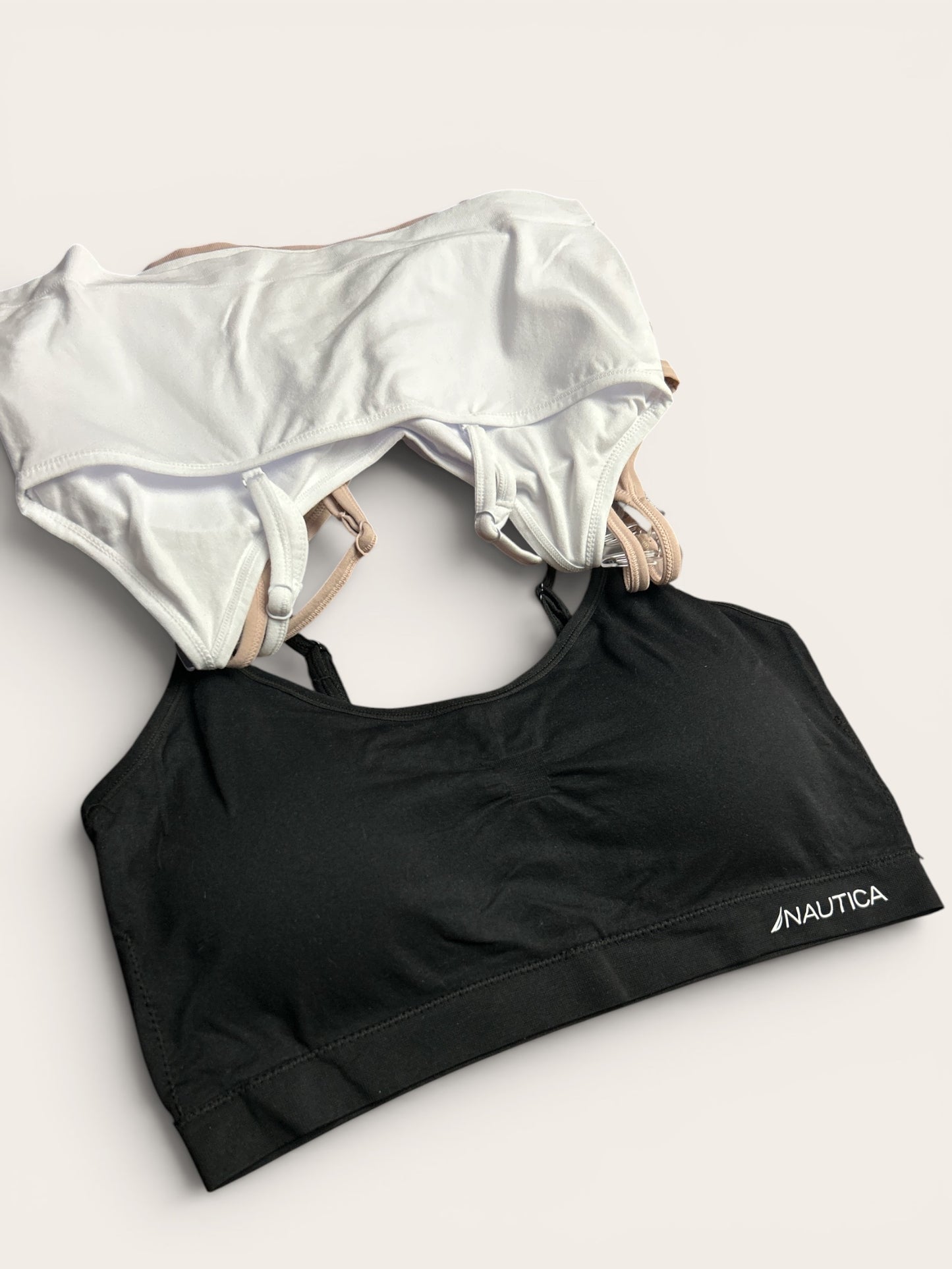 Nautica Intimates Pull-On Bra with Adjustable Straps – 3-Pack (Beige, White & Black) | Size 3X
